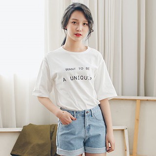 เสื้อยืด สกรีน UNIQUE? สไตล์เกาหลี 2 สี(พร้อมส่ง)