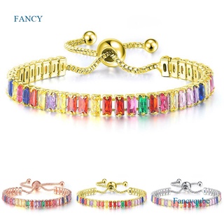 Fancyqube สร้อยข้อมือโซ่ ประดับเพทาย หรูหรา สําหรับผู้หญิง งานแต่งงาน