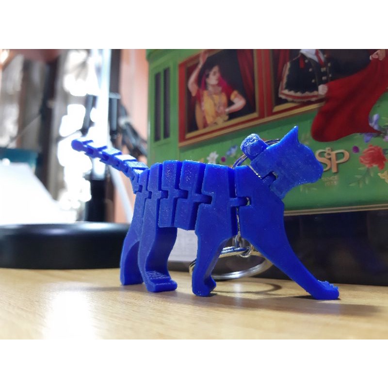 พวงกุญแจ 3d (Flexible 3D Printing Keychain): แมว🐱 สีน้ำเงิน ~ ขยับน้องได้
