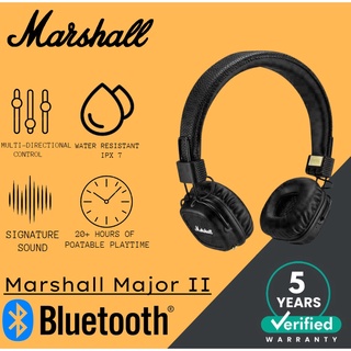 ✨PROMO✨ Marshall Major 2 Bluetooth Headphones Noise Cancelling Deep Bass with Remote black [Thailand STOCK]