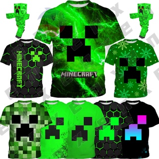 *ENX* เสื้อยืดแขนสั้น คอสเพลย์ Minecraft Creeper แฟชั่นฤดูร้อน สําหรับเด็กผู้ชาย