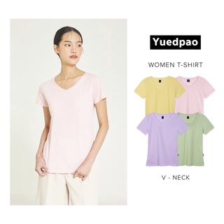 Yuedpao เสื้อยืดผู้หญิงคอวี ทรงเข้ารูป ไม่ย้วย ไม่หด ไม่ต้องรีด ใส่สบาย basicstyle สีพื้นคอวีผู้หญิง 4 สี