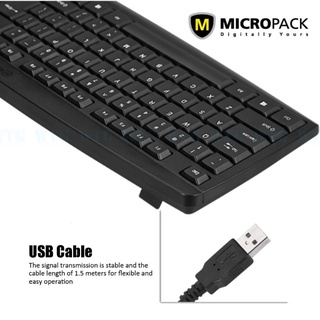 คีย์บอร์ด ดำ Micro Pack K-203 USBแป้นพิมพ์ Low Profile Key Cap จำนวนปุ่มคีย์บอร์ด 104 ปุ่ม