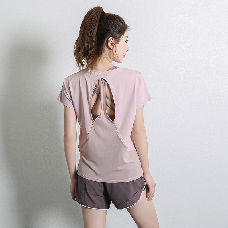 เสื้อยืดแห้งเร็วสำหรับโยคะและฟิตเนส สไตล์หลวม แขนสั้น เหมาะสำหรับออกกำลังกายในยิม