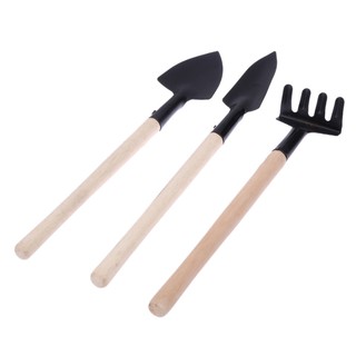 ชุดอุปกรณ์พรวนดิน 3 ชิ้น Mini Garden Tool Set (สีดำ/ไม้)