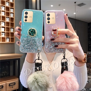 เคสโทรศัพท์ VIVO V23 V23E 5G Handphone Casing Rhinestone Ring Holder Strap Ball Clear Star Space TPU Soft Cover Phone Case เคส VIVOV23