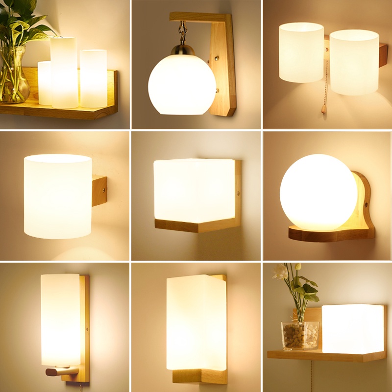 โคมไฟติดผนัง LED E27 ทําจากไม้ สไตล์นอร์ดิก โมเดิร์น สําหรับตกแต่งบ้าน ห้องนอน ห้องนั่งเล่น ห้องครัว