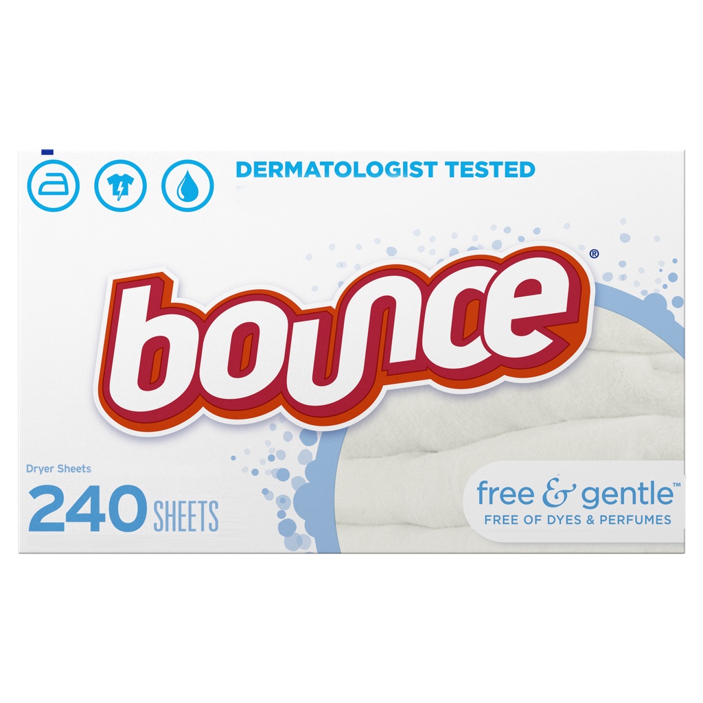 240 Count * Bounce แผ่นปรับผ้านุ่ม สำหรับผิวแพ้ง่าย * Fabric Softener Dryer Sheet, Free & Gentle