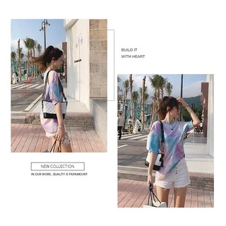เสื้อยืดผู้หญิงแฟชั่น ส่วนยาวหลวมของเวอร์ชั่นเกาหลีของฮาราจูกุสไตล์มัดย้อมเสื้อยืดเสื้อคู่รัก ใส่สบาย#1039