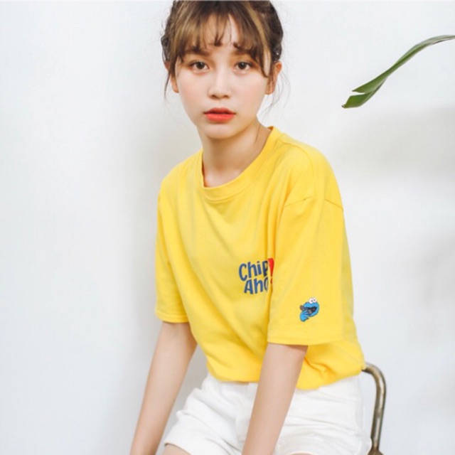 เสื้อยืดเหลือง chips ahoy สไตล์เกาหลี