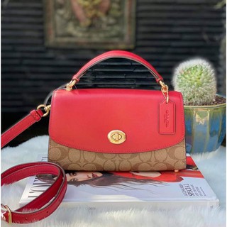 🎀 (สด-ผ่อน) กระเป๋าสะพาย ลายซีฝาแดง COACH C1439 TILLY SATCHEL 23 IN SIGNATURE CANVAS