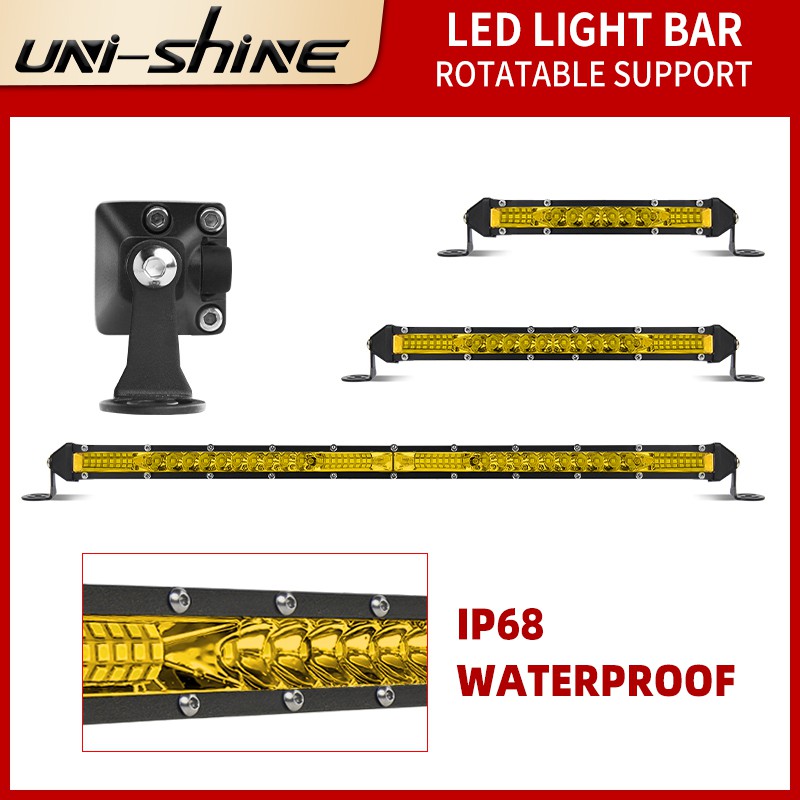 UNI-SHINE Super Slim 10D สีเหลือง LED ทํางาน Light Bar 7 นิ้ว 10 นิ้ว 20 นิ้ว Spot Combo 4x4 Offroad