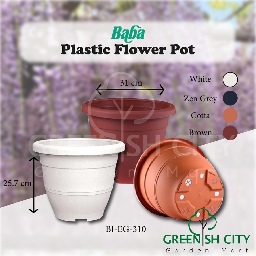 BABA BI-EG-310 กระถางชาวไร่พลาสติกทรงกลมหรูหรา | Pasu Plastik Bulat | 塑料花盆