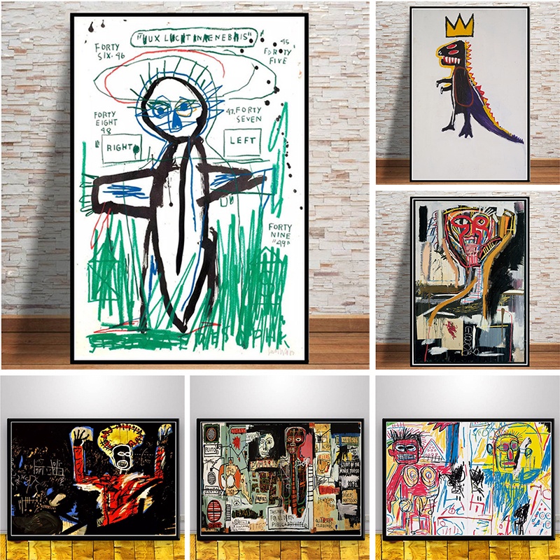 Jean Michel Graffiti Artist Abstract โปสเตอร์ภาพวาดผ้าใบ และภาพพิมพ์บนผนัง