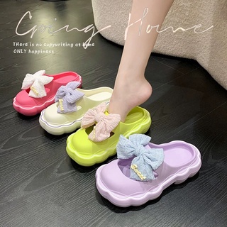 🔥 ส่งจากไทย【TX-2388-H】🎀🦋 TOBO แท้! size36-41รองเท้าแตะแบบสวมแต่งโบว์คิ้วท์ๆ ทรงปิดนิ้วเท้าสไตล์เกาหลี