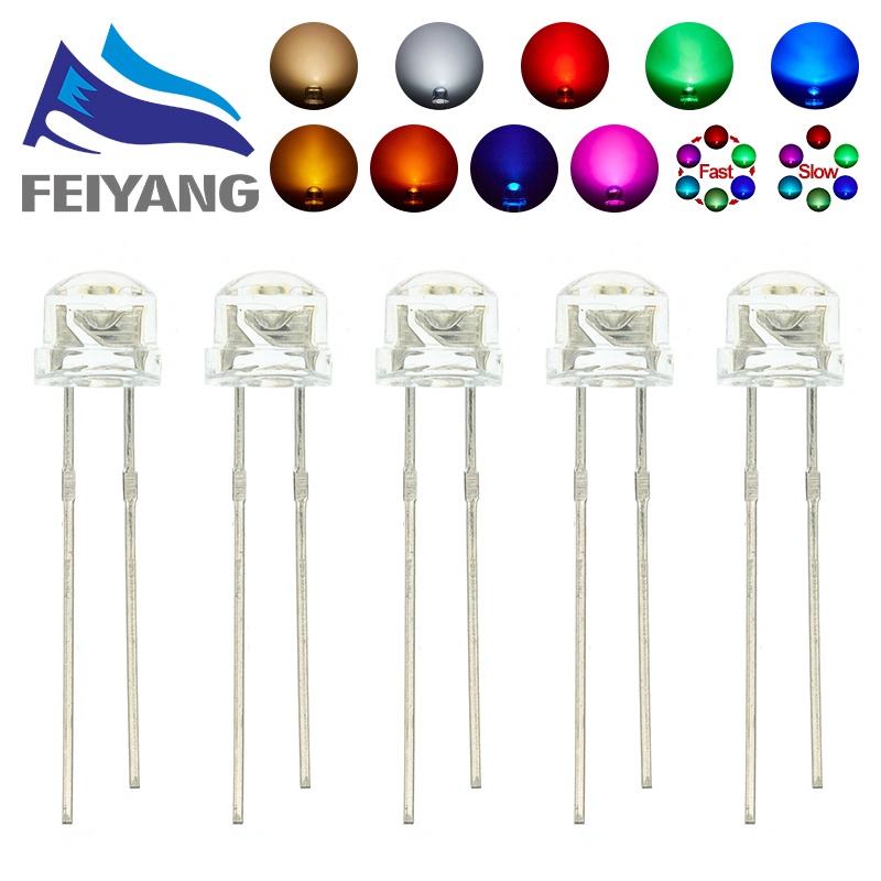หลอดไฟไดโอดเปล่งแสง LED 5 มม. 3V แสงขาว แดง เขียว เหลือง ส้ม UV RGB DIY