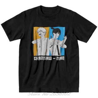 เสื้อยืดแขนสั้น ผ้าฝ้าย พิมพ์ลายการ์ตูนอนิเมะ Denji X Aki Chainsaw Man สไตล์ญี่ปุ่น ฮาราจูกุ สตรีท สําหรับผู้ชายเสื้อยืด