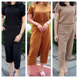 เซ็ตเสื้อ กางเกง สีพื้น ผ้าวูลเวฟ