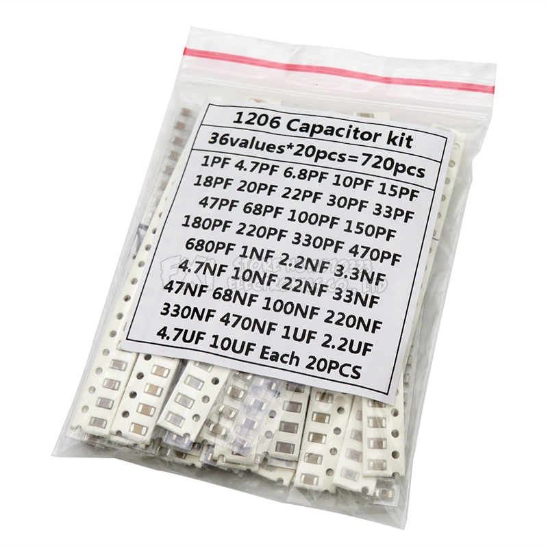 36 ค่า 1pF-10uF ตัวเก็บประจุอิเล็กทรอนิกส์ชุด 1206 SMD ตัวเก็บประจุเซรามิกชุดแยก 22PF 47PF 22NF 100NF 2.2UF 4.7UF 0603 0805
