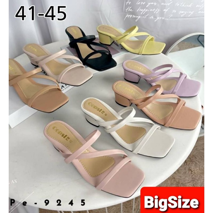 รองเท้าสวม ไซส์ใหญ่ 41-45 Bigsize มีส้น 2 นิ้ว แบบสานคาดเส้นเล็ก มีสีดำ สีครีม สีแทน สีชมพู สีขาว