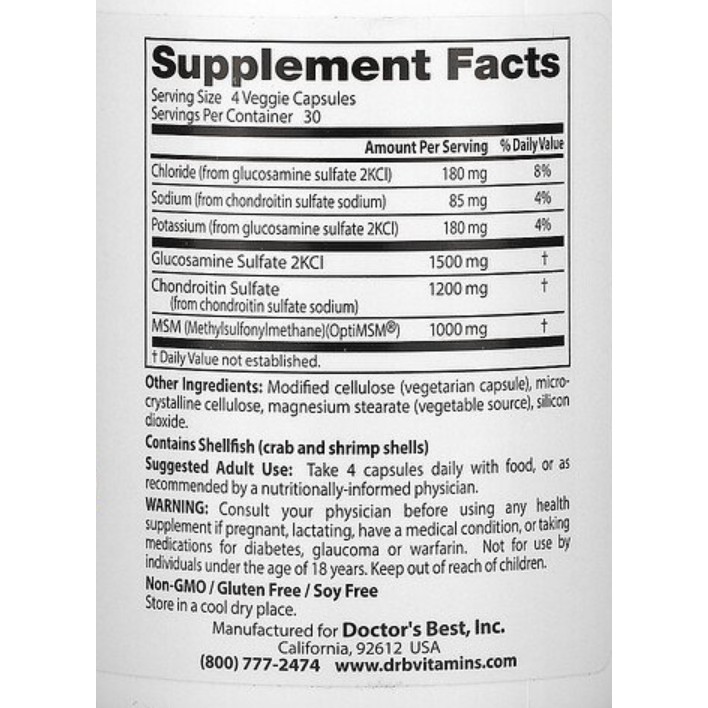 พร้อมส่ง Doctors Best Glucosamine Chondroitin MSM with OptiMSM 240360