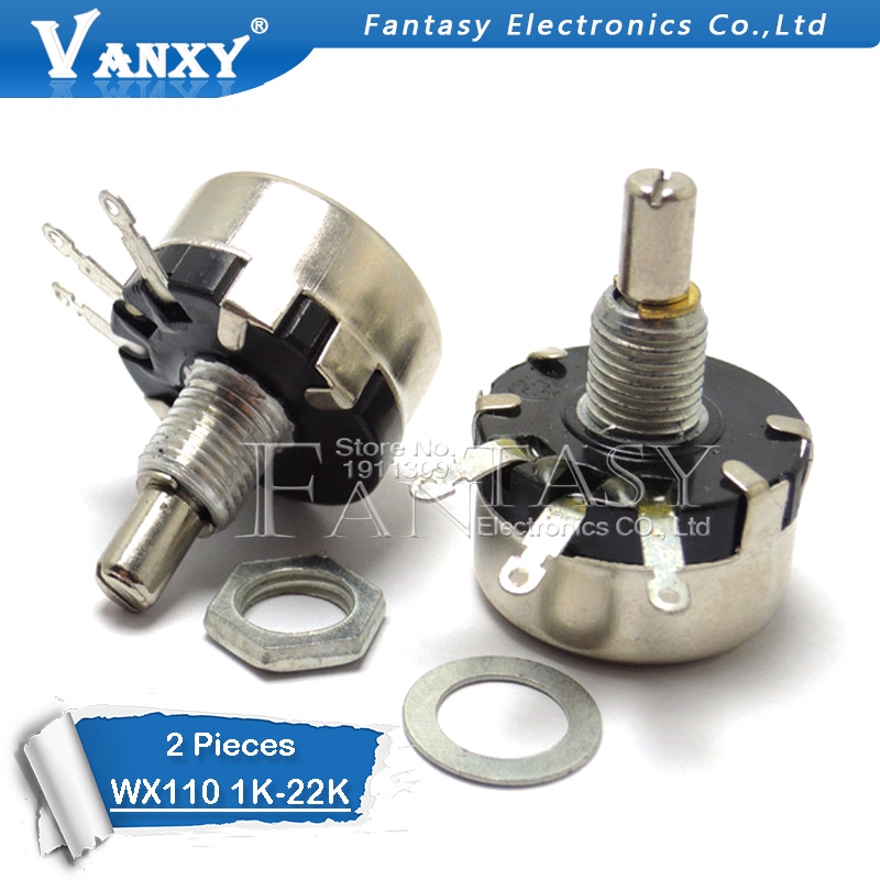 2pcs WX110 (010) 6 มม.รอบเพลาโลหะเดี่ยว Turn Wire resistor Wound Potentiometer 1 K 2.2 K 3.3 K 4.7 K