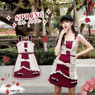 BLT BRAND การันตีเสื้อผ้าแบรนด์แท้ สินค้าหลุด QC มินิเดรสสายเดี่ยวสีครีมแดง SPRING IN LOVE Size XS