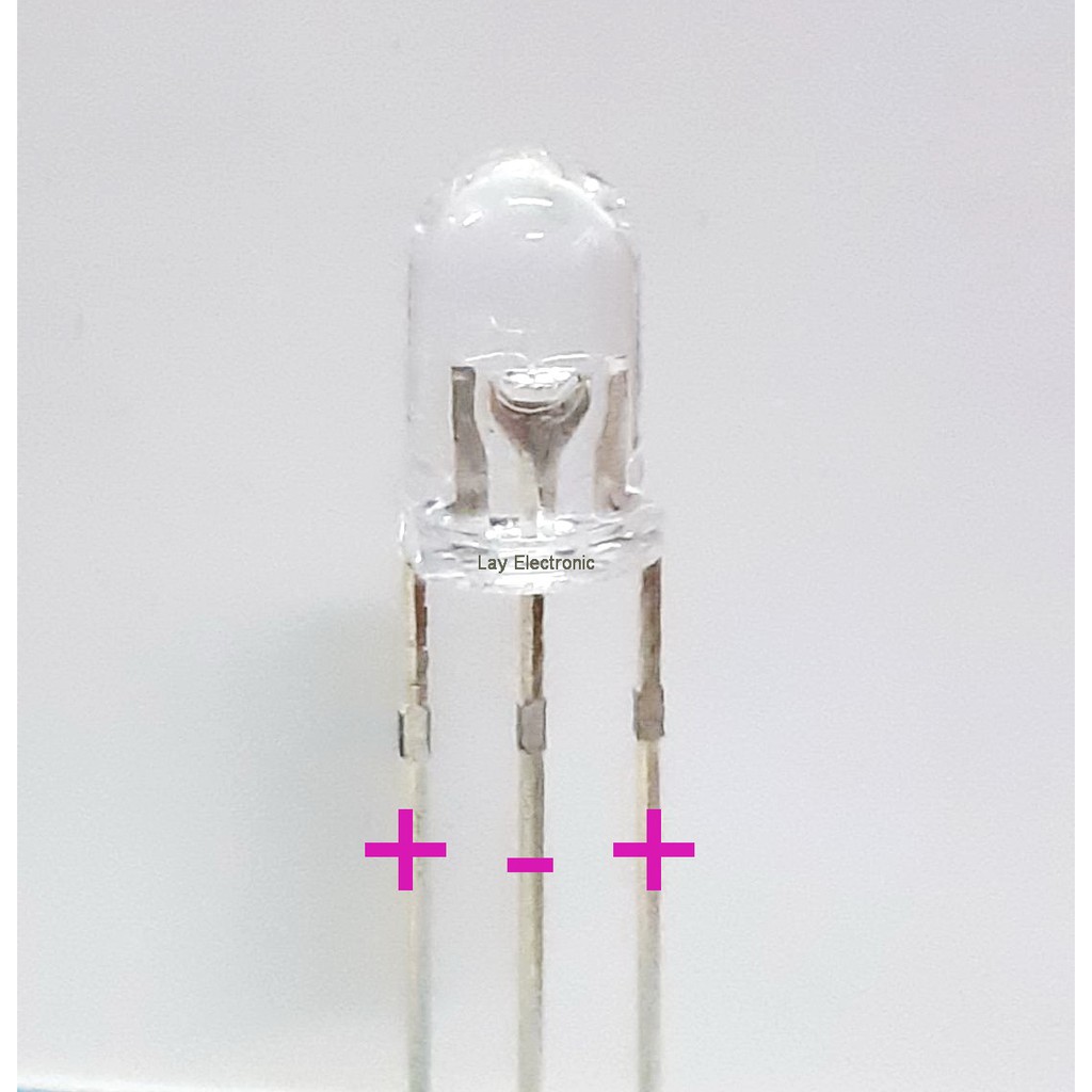 (50ตัว) LED 5มิล ขาวใส แสงแดงเขียว 3 ขา 2 สี  SUPER BRIGHT