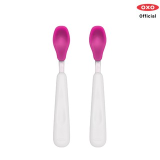 OXO ช้อนป้อนอาหารเด็ก แพคคู่ สีชมพู l Feeding Spoon Set with Soft Silicone Pink ของแท้ 100%