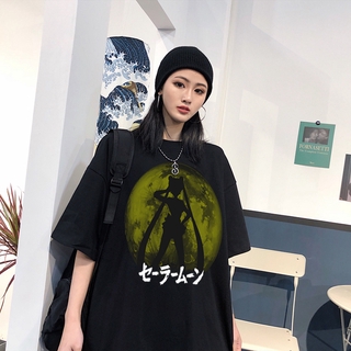 Harajuku การ์ตูนพิมพ์ Sailor Moon เสื้อก๋วยเตี๋ยวแขนสั้นเสื้อยืดฤดูร้อน Streetwear สาวน่ารักเสื้อยืด