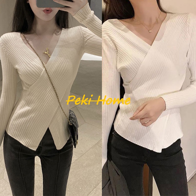 เสื้อยืดเเขนยาวทรงสวย ใส่เเล้วเข้ารูป เสื้อยืดคอวีสีพื้น เงานเรียบๆใส่สบาย เสื้อยืดคอวีเเขนยาวผ้านิ่มใส่สบาย