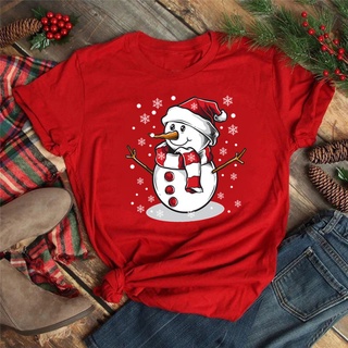 ⚡️ พร้อมส่ง⚡️Cute Snow Man Graphic Tee Shirt Merry Christmas T Shirt New Women Xmas T-shirt Casual Female Red T-shirts