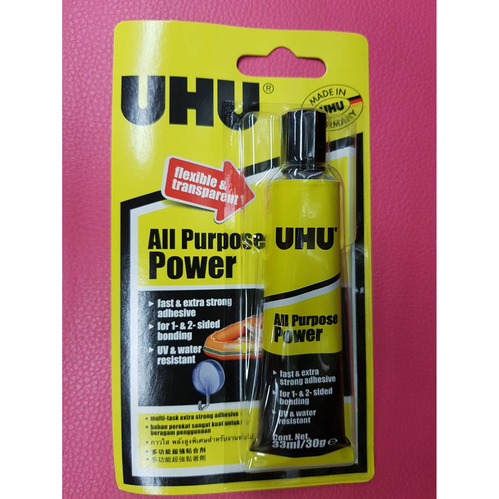 UHU All Purpose Power 30 g กาวพลังอเนกประสงค์ติดไม้ วีเนียร์ พลาสติก เซรามิก กระเบื้อง แก้ว โลหะ หนัง ยาง ผ้า กระดาษ
