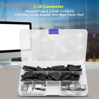 Sagittarius314 อะแดปเตอร์ซ็อกเก็ตเชื่อมต่อ Type A 2.0 Usb 4 Pin พร้อมกรอบพลาสติก สีดํา 20 ชิ้น ต่อชุด