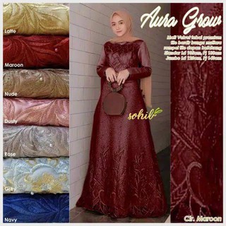 Aura Grow Tille กํามะหยี่ muslimah Gamis