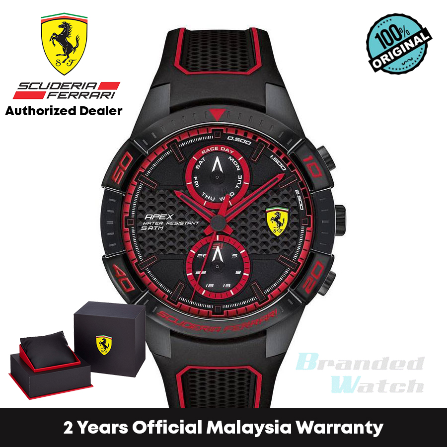 [รับประกันอย่างเป็นทางการ] Scuderia Ferrari 830634 นาฬิกาข้อมือ สายซิลิโคน อเนกประสงค์ ขนาด 45.5 มม. สีดํา สําหรับผู้ชาย