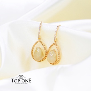 Top1Jewelry ต่างหูเงินแท้ พลอย Gold Rutile Quartz แท้