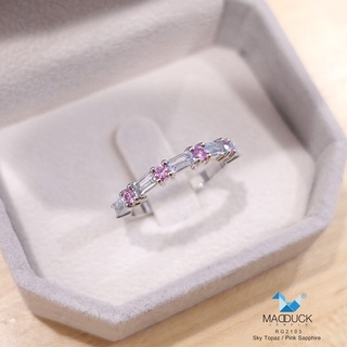 Madduckjewels แหวนเงินแท้ พลอยแท้ Sky Blue Topaz และ Pink Sapphire ชุบโรเดียม RG2103 Sky/Pink