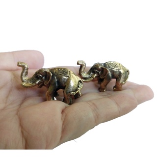 ช้างทองเหลืองชูงวงจิ๋ว 1 คู่ 3 ซม. ช้างนำโชคเสริมดวง โชคลาภ 3 ซม. Inspire Elephant Brass Jewelry Miniature Figurines