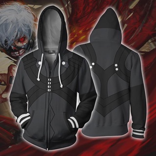 เสื้อแจ็กเก็ตกันหนาว มีฮู้ด แต่งซิป พิมพ์ลาย Tokyo Ghoul 3 มิติ แฟชั่นสําหรับสตรี