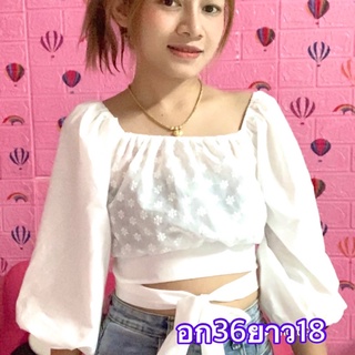 เสื้อผ้า TC180แต่งฉลุหน้าคอยางแต่ชายผูก