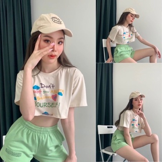 "Crop believe in yourself" เสื้อครอปสกรีนลายผ้าคอตตอล100%🔥พร้อมส่ง