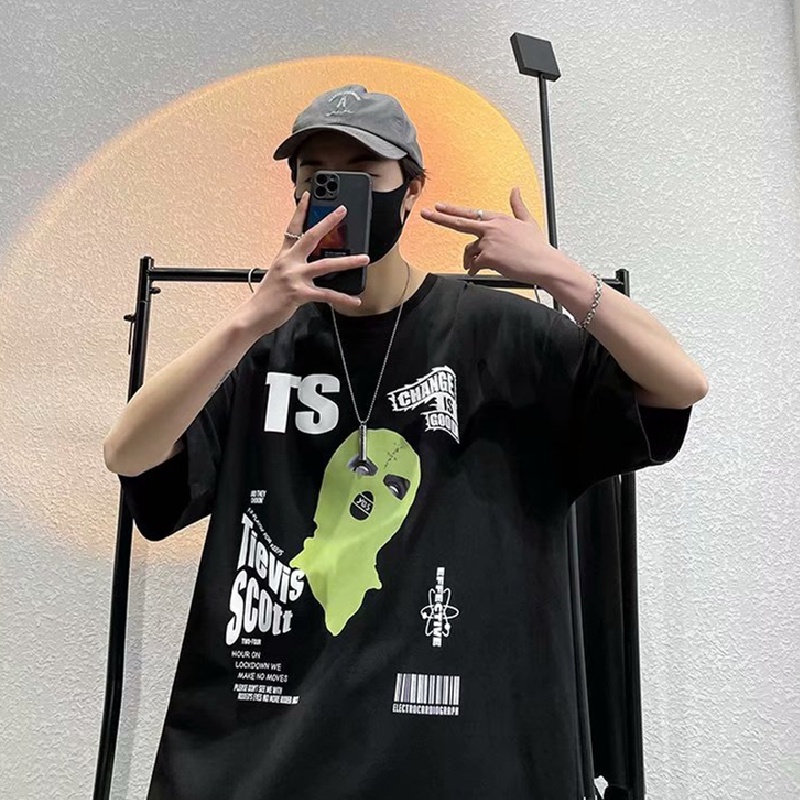 T-shirt Korean style street hip-hop trend men's short-sleeved T-shirt Personalized anime print crew neck top Oversized l #4