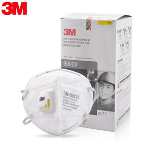 3M รุ่น9002V หน้ากากป้องกันฝุ่นละอองแบบพับได้ พร้อมวาล์วระบายอากาศ สายคาดศีรษะ (กล่องบรรจุ25ชิ้น)