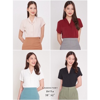 *สีขาวพร้อมส่งค่ะ* ลด 130.- ขั้นต่ำ 1,000.- พิมพ์"WYEYAY"  เสื้อ8417# คอปกวีแขนสั้นสีพื้น เสื้อทำงาน ไซส์ 36”,38”,42”