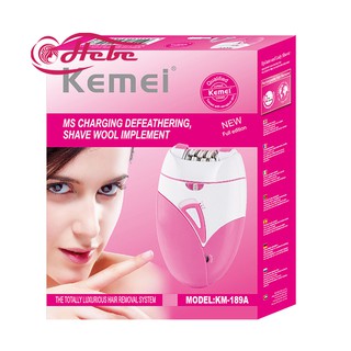 KEMEI รุ่น KM-189A เครื่องถอนขนไฟฟ้า(ไร้สายชาร์จไฟผ่าน USB) หัวถอด 6 หัว ปรับ 2 ระดับ มีไฟส่องเวลาใช้งานและหวีแซะขน