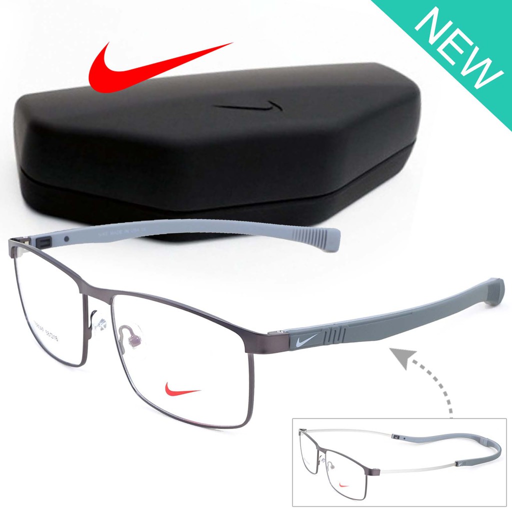 Nike แว่นตา รุ่น 7880 C-2 สีเทา กรอบเต็ม ขาข้อต่อ ขายืด + ระบบล็อกแม่เหล็ก สแตนเลส สตีล Eyewear Glasses Made in USA