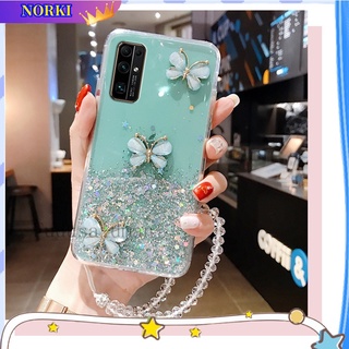 เคสโทรศัพท์มือถือ ซิลิโคน ลายผีเสื้อ 3D กลิตเตอร์ ระยิบระยับ พร้อมสายคล้อง สําหรับ Xiaomi Redmi 12C 10 10A 10C 9 9A 9C 9T 8 A1