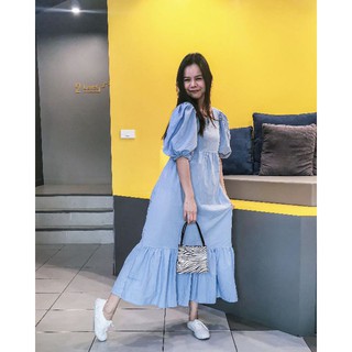 Paloy​ B005 เดรสยาว​ แขนบอลลูน​นางฟ้า