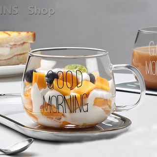 INS แก้วกาแฟ สกินตัวหนังสือ Good MORNING  ดีไซน์เลิศ ถ้วยแดงสุทธิ Breakfast glass